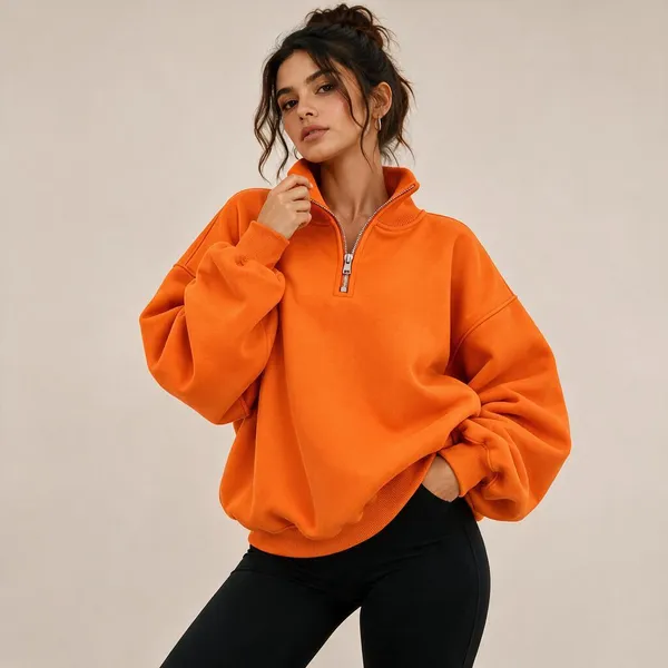 Orange_Oversized_Quarter_Zip_Sweatshirt_For_Women
