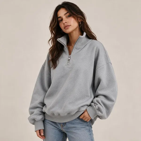 Grey_Relaxed_Fit_Quarter_Zip_Sweatshirt_For_Unisex