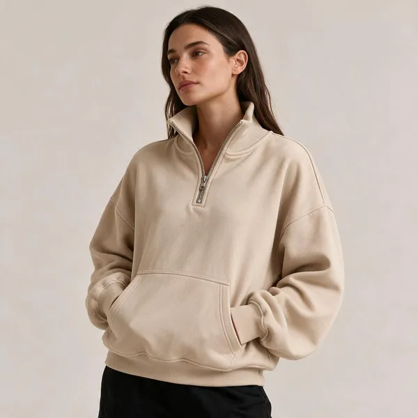 Beige_Casual_Fit_Half_Zip_Sweatshirt_For_Men