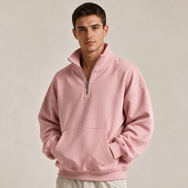 Pink_Knit_Relaxed_Fit_Quarter_Zip_Sweatshirt_For_Unisex