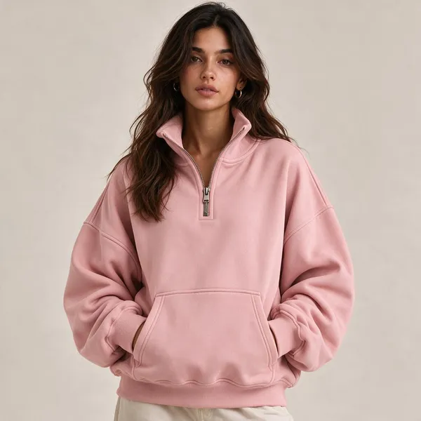 Pink_Knit_Relaxed_Fit_Quarter_Zip_Sweatshirt_For_Unisex