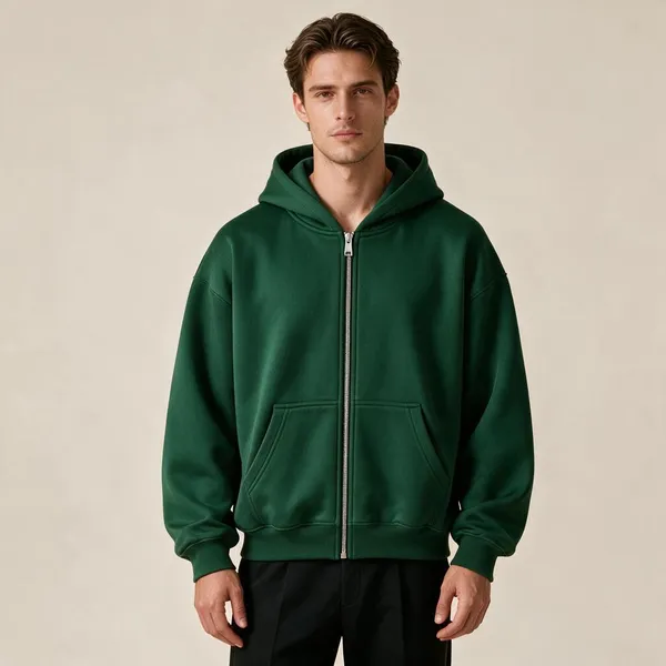 Green_Casual_Zip_Hoodie_For_Men