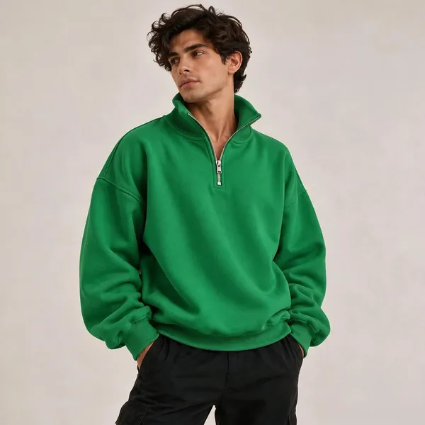 Green_Oversized_Half_Zip_Sweatshirt_For_Women