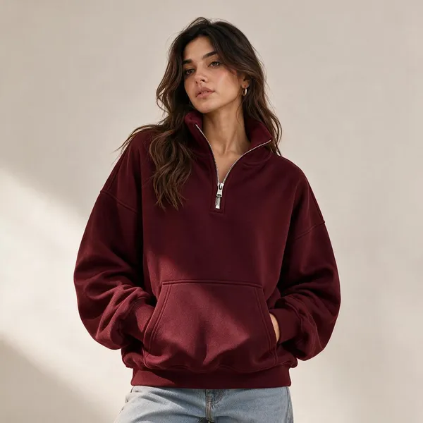 Burgundy_Oversized_Fit_Quarter_Zip_Sweatshirt_For_Unisex
