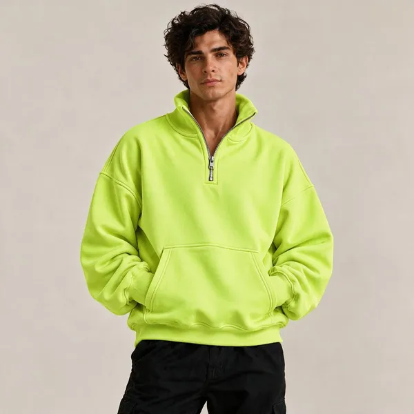 Lime_Green_Relaxed_Fit_Half_Zip_Sweatshirt_For_Men_And_Women