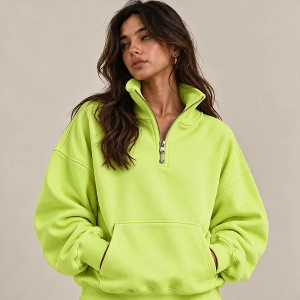 Lime_Green_Relaxed_Fit_Half_Zip_Sweatshirt_For_Men_And_Women