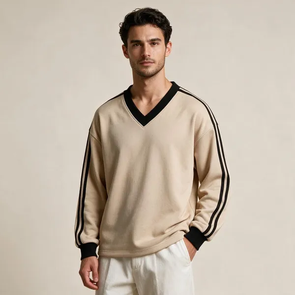 Beige_V_Neck_Full_Sleeve_Sweatshirt_For_Women