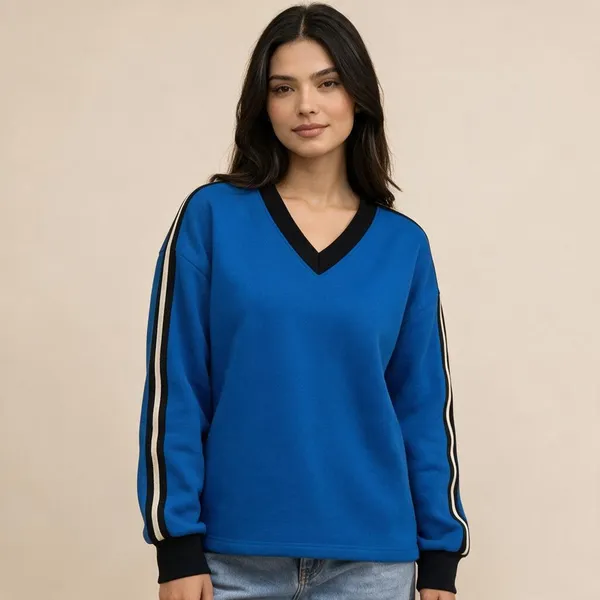 Blue_V_Neck_Sweatshirt_For_Women