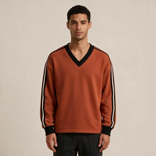 Orange_V_Neck_Sweatshirt_For_Women