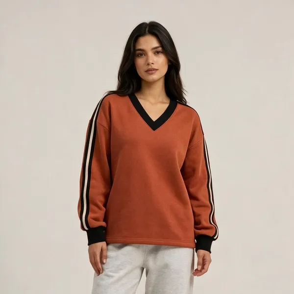 Orange_V_Neck_Sweatshirt_For_Women