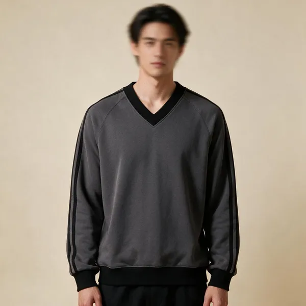 Grey_Knit_V_Neck_Sweatshirt_For_Men