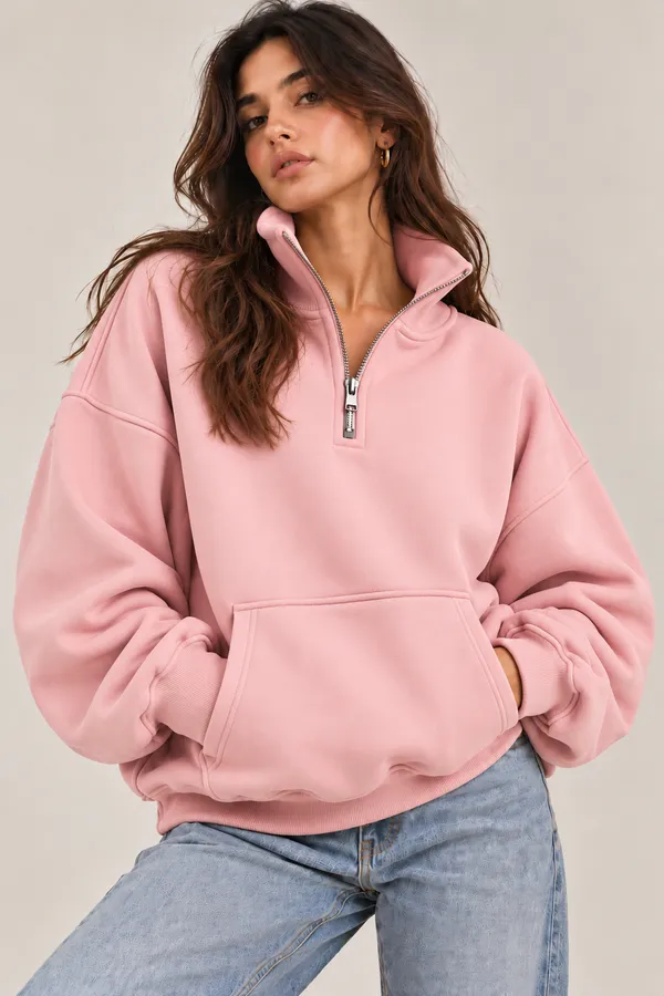Pink_Knit_Relaxed_Fit_Quarter_Zip_Sweatshirt_for_Unisex