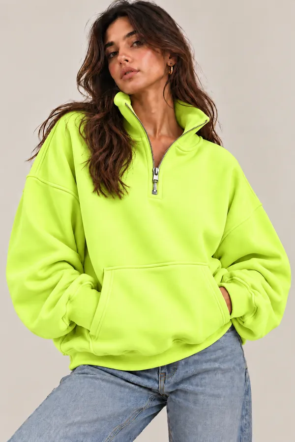 Lime_Green_Relaxed_Fit_Half-Zip_Sweatshirt_for_Men_And_Women