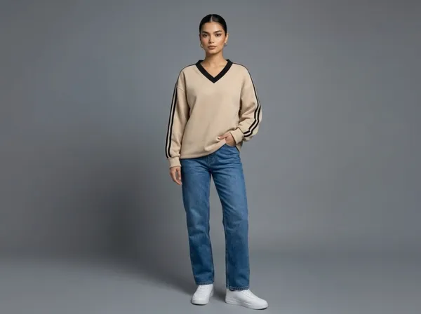 Beige_V_Neck_Full_Sleeve_Sweatshirt_for_Women