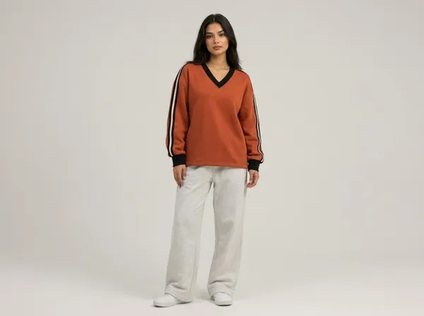 Orange_V-Neck_Sweatshirt_For_Women