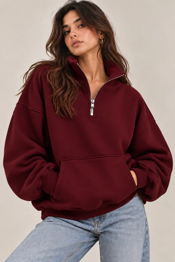 Burgundy_Oversized_Fit_Quarter-Zip_Sweatshirt_for_Unisex