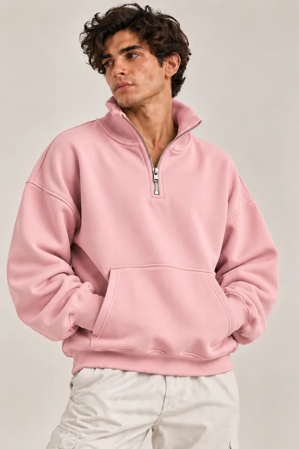 Pink_Knit_Relaxed_Fit_Quarter_Zip_Sweatshirt_for_Unisex