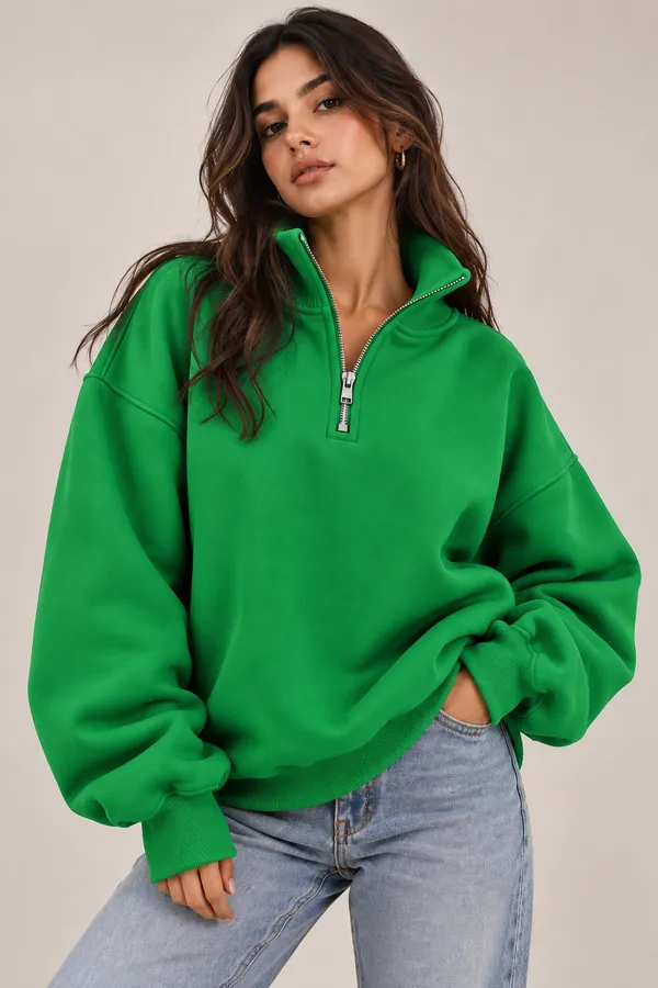 Green_Oversized_Half_Zip_Sweatshirt_for_Women