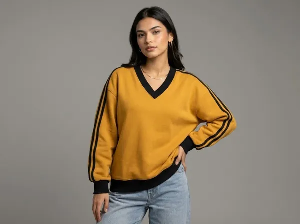 Mustard_Regular_Fit_V-Neck_Sweatshirt_For_Men_And_Women