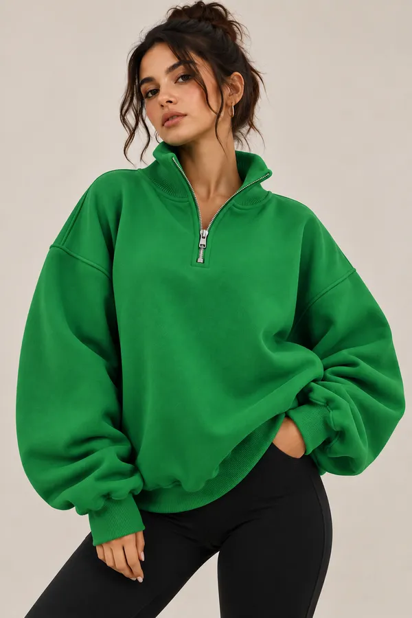 Green_Oversized_Half_Zip_Sweatshirt_for_Women