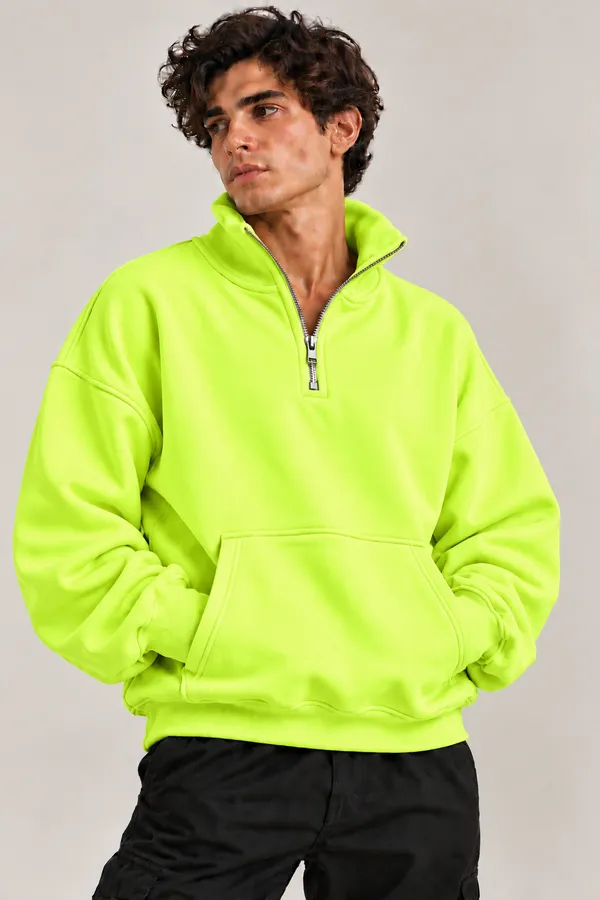 Lime_Green_Relaxed_Fit_Half-Zip_Sweatshirt_for_Men_And_Women