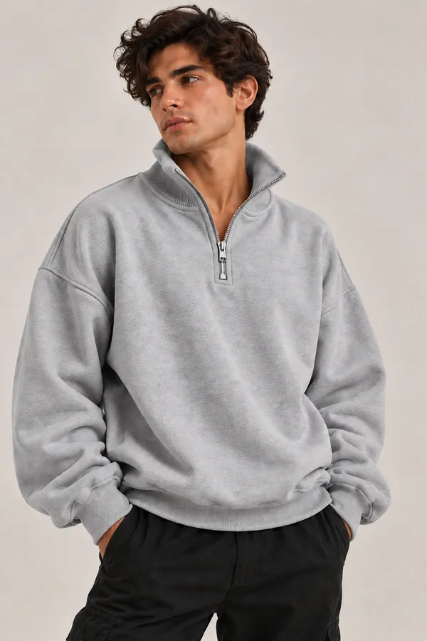 Grey_Relaxed_Fit_Quarter_Zip_Sweatshirt_for_Unisex