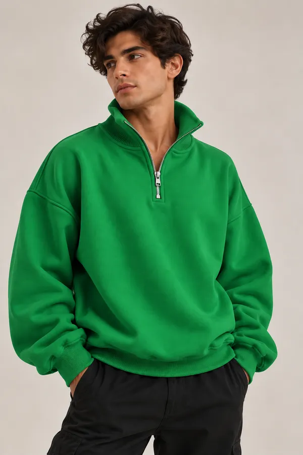 Green_Oversized_Half_Zip_Sweatshirt_for_Women