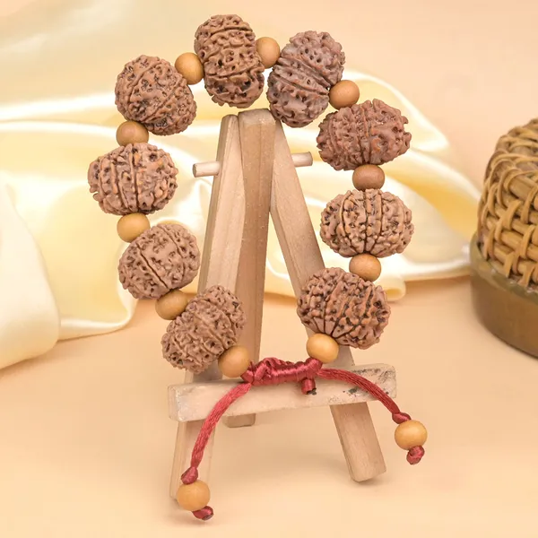 11_Mukhi_Nepali_Rudraksha_X_White_Sandal_Adjustable_Bracelet