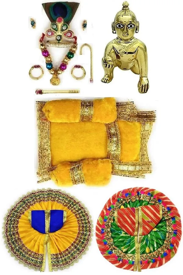 A_S_Ventures_Laddu_Gopal_Murti_Brass_Idol_With_Shringar_Set_Of_Mukut_Mala_Bansuri_Asan_And_2_Dresses_For_God_Krishna_Ladoo_Gopal_Dress_Combo_1_No