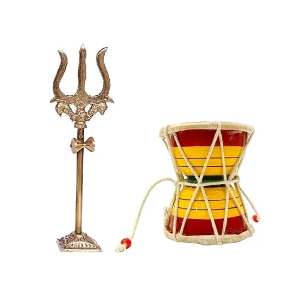 A_S_Ventures_Lord_Shiva_Trishul_Statue_With_Square_Stand_And_Hand_Hammered_Sound_Damru_Small_Size_2_5_Inch_Wooden_Damru_For_Puja_Temple