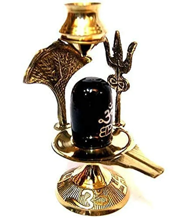 A_S_Ventures_Brass_Lord_Shiva_Linga_Lingam_Shivling_Statue_Shesnag_Trishul_With_Brass_Matki_For_Hindu_Festive_Pooja