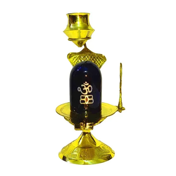 A_S_Ventures_Brass_Lord_Shiva_Linga_Lingam_Shivling_Statue_Shesnag_Trishul_With_Brass_Matki_For_Hindu_Festive_Pooja