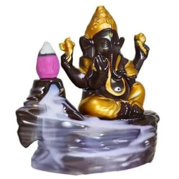 A_S_Ventures_Combo_Of_Lord_Shiva_And_Lord_Ganesh_Backflow_Fountain_Adiyogi_Smoke_With_Golden_Ganesha_Fountain_Idol_Statue_With_20_Backflow_Sticks_Pack_Of_2