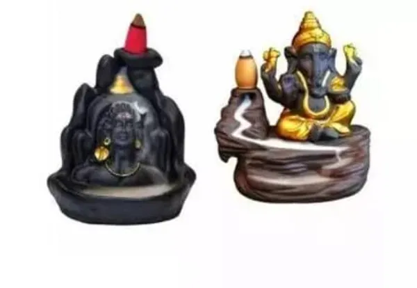 A_S_Ventures_Combo_Of_Lord_Shiva_And_Lord_Ganesh_Backflow_Fountain_Adiyogi_Smoke_With_Golden_Ganesha_Fountain_Idol_Statue_With_20_Backflow_Sticks_Pack_Of_2