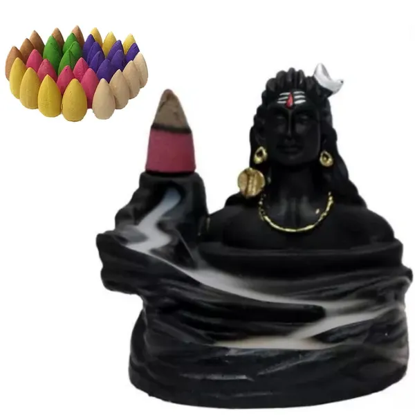 A_S_Ventures_Handcrafted_Lord_Adiyogi_Mahadev_Shiv_Shankara_Backflow_Cone_Incense_Holder_Decorative_Showpiece_With_10_Free_Smoke_Backflow_Scented_Cone_Incenses_Black_11_X_7_X_10_Cm