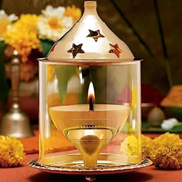 A_S_Ventures_Akhand_Diya_With_Borosilicate_Glass_Cover_For_Diwali_Puja_Diwali_Gift_Puja_Ghar_Festivals_Height_12_6cm_Medium_Golden