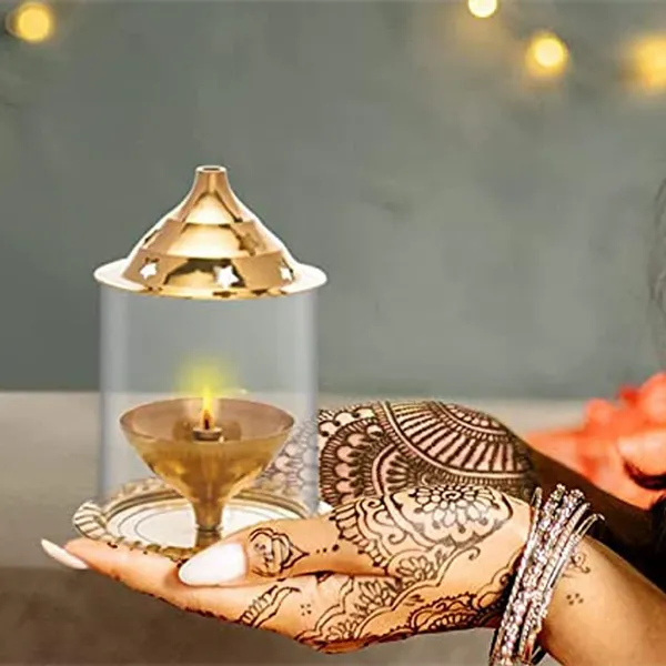 A_S_Ventures_Akhand_Diya_With_Borosilicate_Glass_Cover_For_Diwali_Puja_Diwali_Gift_Puja_Ghar_Festivals_Height_12_6cm_Medium_Golden
