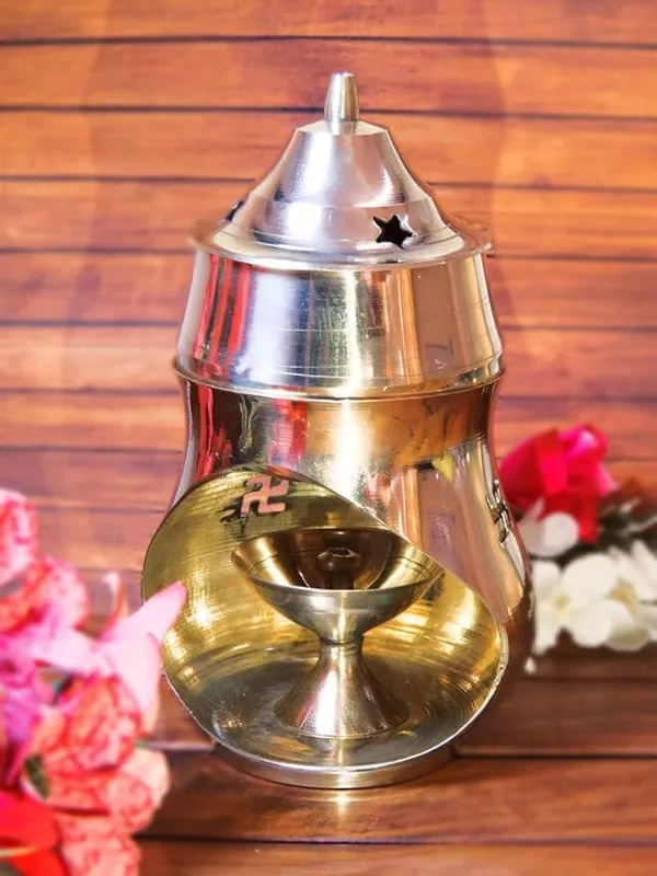 Brass_Camphor_Diffuser_Magic_Lamp_Kapoor_Daani_Dhoop_Dani_Incense_Burner_Oil_Diffuser_With_Brass_Diya_Useful_For_Loban_Bakhoor_Oudh_Agarbatti_Burner_Aroma_Lamp_Oil_Burner_With_Diya