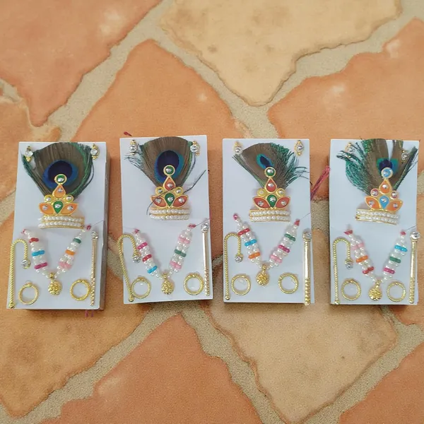 A_S_Ventures_Pack_Of_4_Set_Laddu_Gopal_Ji_Mukut_Mala_Shringar_Set_With_Bansuri_Kundal_Karula_Chhari_Size_0_1_2_Multicolor_Combo_Jewellery_Set_For_Bal_Gopal_6_Items_Inclued