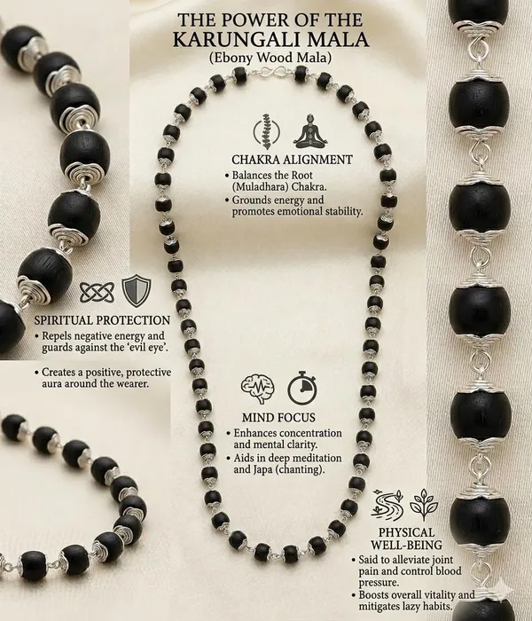 A_S_Ventures_Black_Ebony_Karungali_Wood_54_Beads_7mm_Beads_With_Silver_Caps_Natural_Wooden_Meditation_Jaap_For_Spiritual_Growth_Energy_Protection_Positive_Aura_For_Both_Men_Women