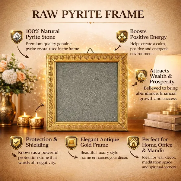 A_S_Ventures_Raw_Pyrite_Crystal_Frame_For_Wealth_Protection_Natural_Pyrite_Stone_Energy_Frame_With_Antique_Gold_Decorative_Border_Vastu_Feng_Shui_Prosperity_Wall_Decor_For_Home_Office_Mandir_7_5_X_7_5_Inch