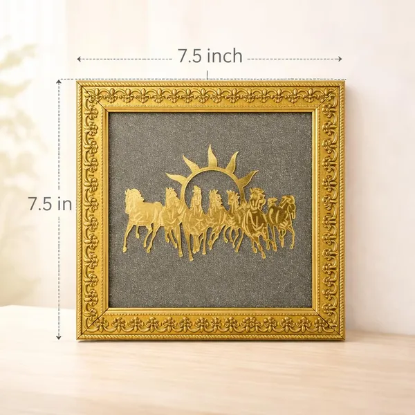 A_S_Ventures_7_Running_Horses_With_Rising_Sun_Gold_Foil_Wall_Frame_Vastu_Lucky_Horse_Painting_For_Wealth_Success_Positive_Energy_Decorative_Spiritual_Wall_Art_Frame_For_Home_Office_Living_Room_7_5_X_7_5_Inch