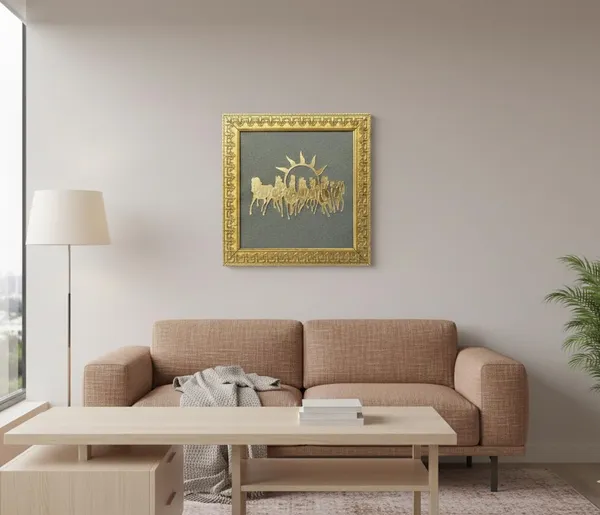 A_S_Ventures_7_Running_Horses_With_Rising_Sun_Gold_Foil_Wall_Frame_Vastu_Lucky_Horse_Painting_For_Wealth_Success_Positive_Energy_Decorative_Spiritual_Wall_Art_Frame_For_Home_Office_Living_Room_7_5_X_7_5_Inch