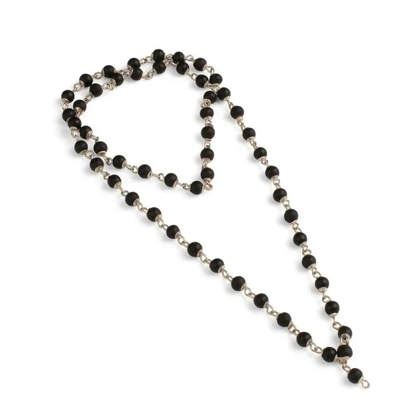 A_S_Ventures_Certified_Ebony_Beads_Mala_8mm_54_Beads_With_Lab_Test_Certificate_Authentic_Black_Ebony_Wood_Mala_With_Silver_Caps_Handmade_Meditation_Yoga_Premium_Unisex_Mala_Necklace_For_Men_Women_Black