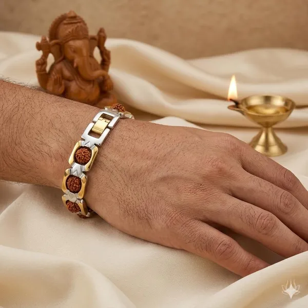 A_S_Ventures_Rudraksha_Bracelet_For_Men_Women_Pure_Brass_Designer_Spiritual_Bracelet_Handmade_Sacred_Rudraksha_Beads_For_Health_Wealth_Protection_Stylish_Gold_Silver_Finish_Hindu_Religious_Jewelry