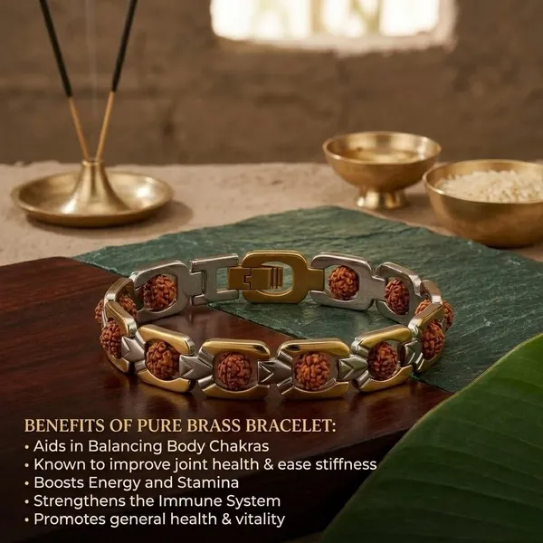 A_S_Ventures_Rudraksha_Bracelet_For_Men_Women_Pure_Brass_Designer_Spiritual_Bracelet_Handmade_Sacred_Rudraksha_Beads_For_Health_Wealth_Protection_Stylish_Gold_Silver_Finish_Hindu_Religious_Jewelry