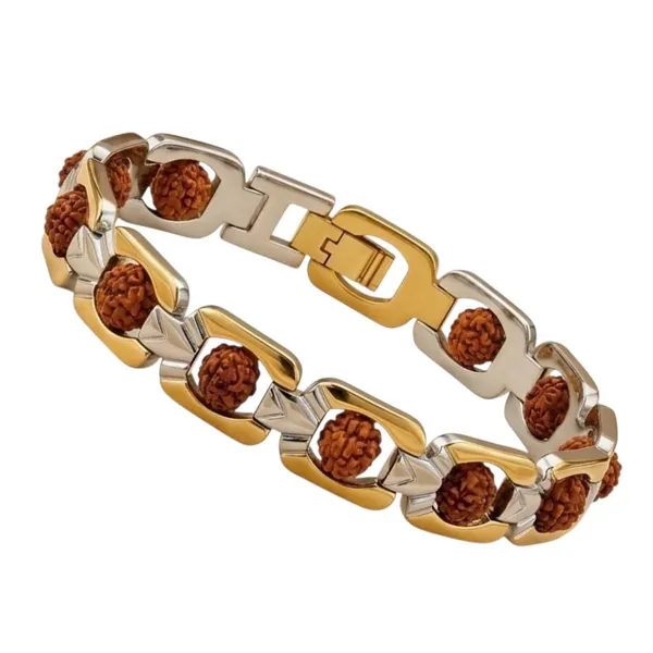 A_S_Ventures_Rudraksha_Bracelet_For_Men_Women_Pure_Brass_Designer_Spiritual_Bracelet_Handmade_Sacred_Rudraksha_Beads_For_Health_Wealth_Protection_Stylish_Gold_Silver_Finish_Hindu_Religious_Jewelry