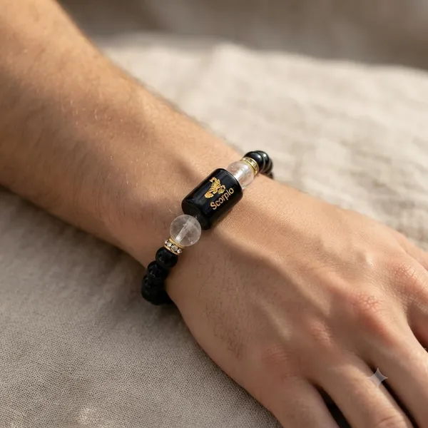 A_S_Ventures_Scorpio_Vrishchik_Rashi_Zodiac_Bracelet_For_Men_Women_Natural_Black_Onyx_Clear_Quartz_All_Rashi_Bracelet_Horoscope_Healing_Adjustable_Stretch