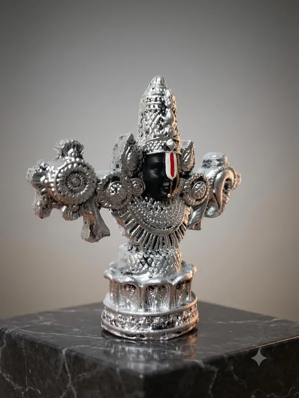 A_S_Ventures_Lord_Balaji_Decorative_Idol_Premium_Silver_Finish_Venkateswara_Statue_For_Home_Temple_Office_Table_Car_Dashboard_Religious_Gift