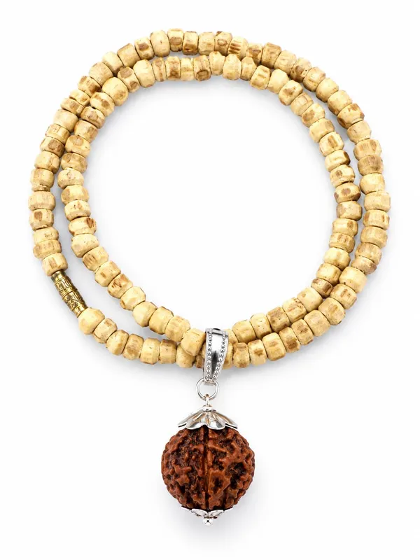 A_S_Ventures_Natural_Round_Tulsi_Mala_With_5_Mukhi_Rudraksha_Tulsi_Wood_Beads_Panchmukhi_Rudraksha_Mala_For_Men_Women_Hindu_Spiritual_Prayer_Beads_For_Japa_Meditation